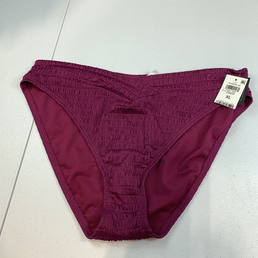 Bar III Women's Swim Bikini Bottom XL Plum Berry Textured High V Waist Beach